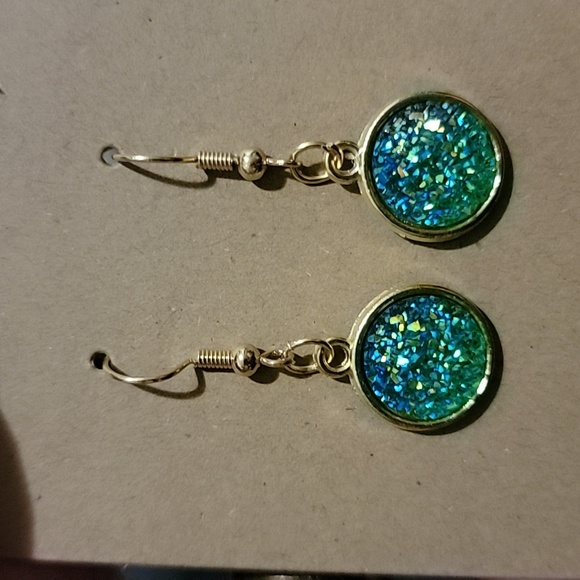 Hand Crafted Jewelry - Handmade! Sparkly mermaid like colors on gold tone backs!
